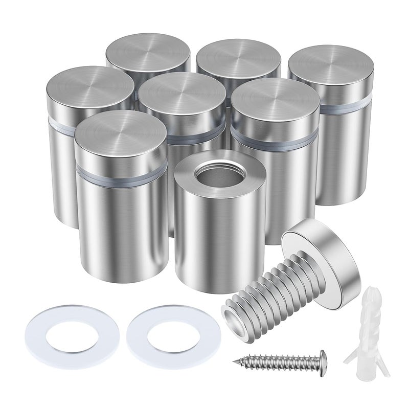 LuckIn 8 Pack Standoff Screws for Acrylic (3/4 in. Dia x 1 in. L), Stainless Steel Stand Off Wall Mounts Hardware for Sign Holder, Silver - Image 1